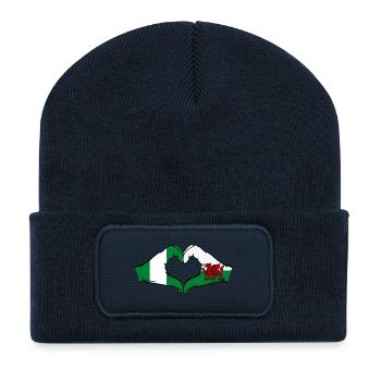 Nigeria Pays de Galles Drapeau Mains Coeur Forme - Beanie recyclé à patch - bleu marine - Devant