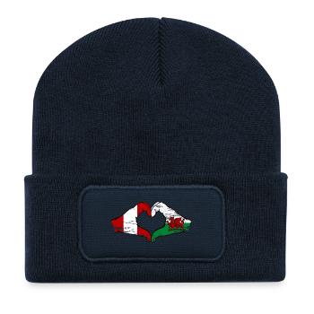 Pérou Pays de Galles drapeau mains forme de coeur utilisé - Beanie recyclé à patch - bleu marine - Devant