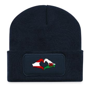 Österreich Wales Flagge Hände Herzform - Recycelte Patch Beanie - French Navy - Vorne