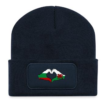 Bulgarien Wales Flagge Hände Herzform - Recycelte Patch Beanie - French Navy - Vorne