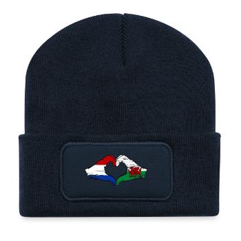Holland Wales flag hands heart shape used - Recycled Patch Beanie - french navy - Front