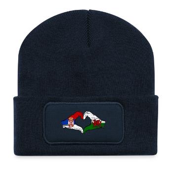 Serbie Pays de Galles drapeau mains forme coeur utilisé - Beanie recyclé à patch - bleu marine - Devant
