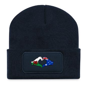 Wales Australia Flag Hands Heart Shape - Recycled Patch Beanie - french navy - Front