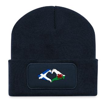 Scotland Wales Flag Hands Heart Shape - Recycled Patch Beanie - french navy - Front