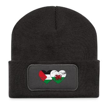 Palestine Wales flag heart used - Recycled Patch Beanie - dark grey - Front