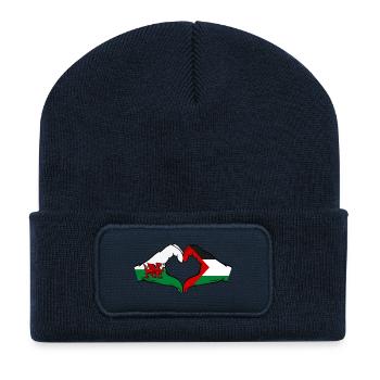 Wales Palästina Flagge Hände Herzform - Recycelte Patch Beanie - French Navy - Vorne