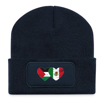 Palestine Mexico flag heart used - Recycled Patch Beanie - french navy - Front