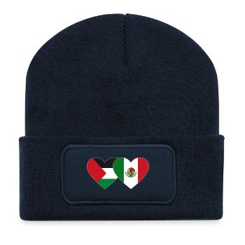 Palestine Mexico Flag Heart - Recycled Patch Beanie - french navy - Front
