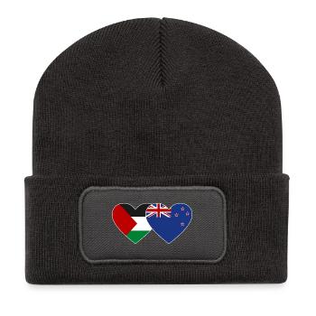 Palestine New Zealand Flag Heart - Recycled Patch Beanie - dark grey - Front