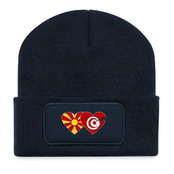 Macédoine Tunisie drapeau coeur utilisé - Beanie recyclé à patch - bleu marine - Devant