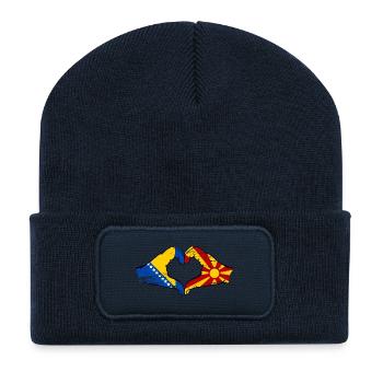 Bosnien Mazedonien Flagge Hände Herzform used - Recycelte Patch Beanie - French Navy - Vorne