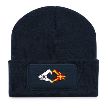 Corée du Sud Macédoine drapeau mains forme de coeur utilisé - Beanie recyclé à patch - bleu marine - Devant