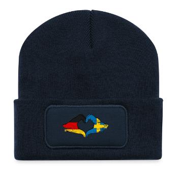 Germany Sweden Flag Hands Heart Shape Used - Recycled Patch Beanie - french navy - Front