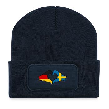Germany Sweden Flag Hands Heart Shape - Recycled Patch Beanie - french navy - Front