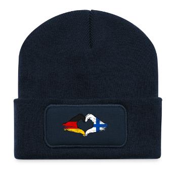 Germany Finland Flag Hands Heart Shape Used - Recycled Patch Beanie - french navy - Front