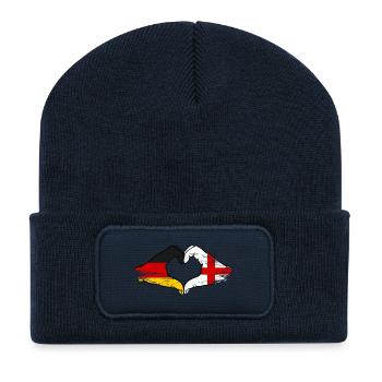 Deutschland England Flagge Hände Herzform used - Recycelte Patch Beanie - French Navy - Vorne