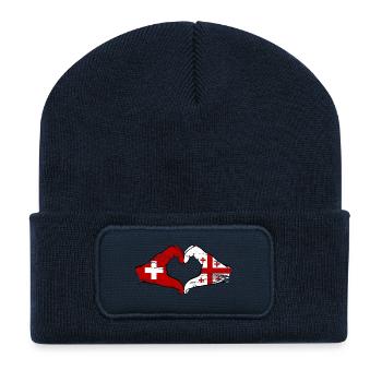 Suisse Drapeau Géorgie mains forme de coeur utilisé - Beanie recyclé à patch - bleu marine - Devant