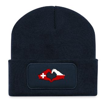 Switzerland Poland Flag Hands Heart Shape - Recycled Patch Beanie - french navy - Front