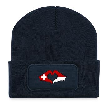 Switzerland Monaco Flag Hands Heart Shape - Recycled Patch Beanie - french navy - Front