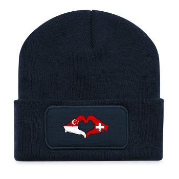 Singapur Schweiz Flagge Hände Herzform used - Recycelte Patch Beanie - French Navy - Vorne