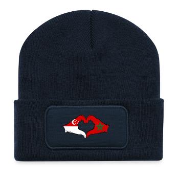 Singapur Marokko Flagge Hände Herzform - Recycelte Patch Beanie - French Navy - Vorne