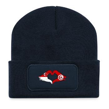 Singapur Tunesien Flagge Hände Herzform used - Recycelte Patch Beanie - French Navy - Vorne
