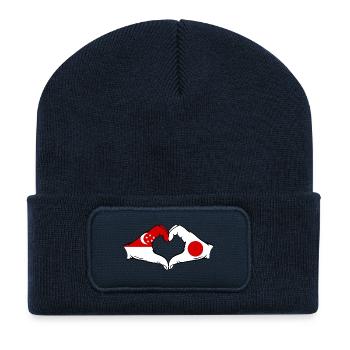 Singapur Japan Flagge Hände Herzform - Recycelte Patch Beanie - French Navy - Vorne