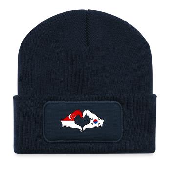Singapur Südkorea Flagge Hände Herzform - Recycelte Patch Beanie - French Navy - Vorne