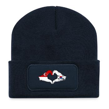Singapour Drapeau de la Corée du Sud mains forme de coeur utilisé - Beanie recyclé à patch - bleu marine - Devant