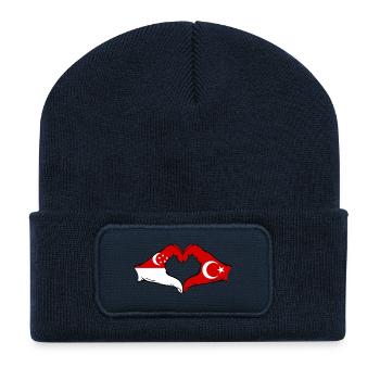 Singapur Türkei Flagge Hände Herzform - Recycelte Patch Beanie - French Navy - Vorne