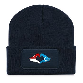 Singapur Uiguren Flagge Hände Herzform used - Recycelte Patch Beanie - French Navy - Vorne