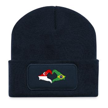 Singapore Brazil Flag Hands Heart Shape - Recycled Patch Beanie - french navy - Front