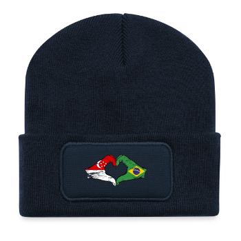 Singapore Brazil Flag Hands Heart Shape Used - Recycled Patch Beanie - french navy - Front