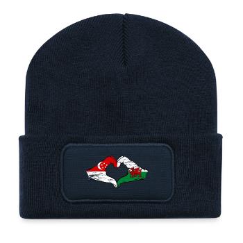 Singapur Wales Flagge Hände Herzform used - Recycelte Patch Beanie - French Navy - Vorne