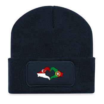 Singapur Portugal Flagge Hände Herzform - Recycelte Patch Beanie - French Navy - Vorne