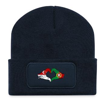 Singapur Portugal Flagge Hände Herzform used - Recycelte Patch Beanie - French Navy - Vorne