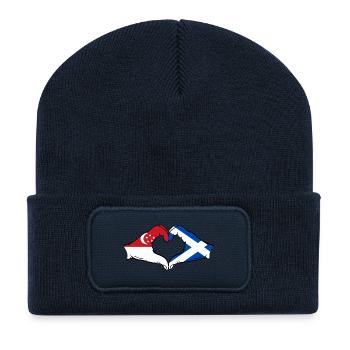 Singapur Schottland Flagge Hände Herzform - Recycelte Patch Beanie - French Navy - Vorne