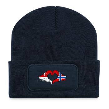 Singapour Norvège drapeau mains forme coeur utilisé - Beanie recyclé à patch - bleu marine - Devant