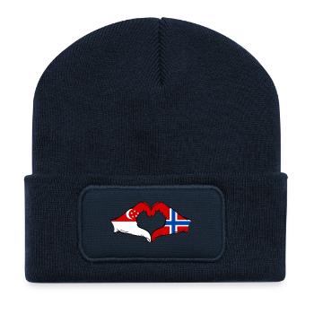 Singapur Norwegen Flagge Hände Herzform - Recycelte Patch Beanie - French Navy - Vorne