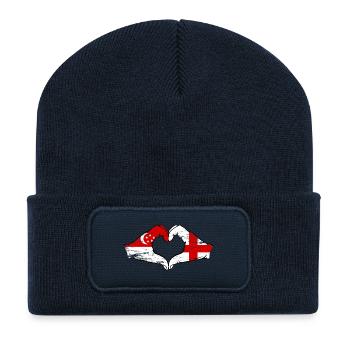 Singapore England flag hands heart shape used - Recycled Patch Beanie - french navy - Front