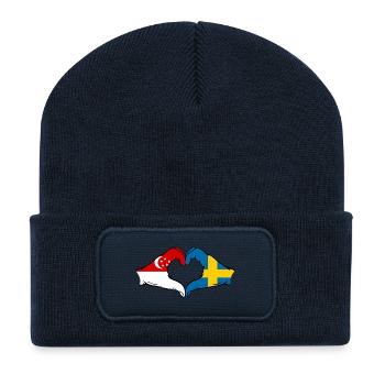 Singapur Schweden Flagge Hände Herzform - Recycelte Patch Beanie - French Navy - Vorne