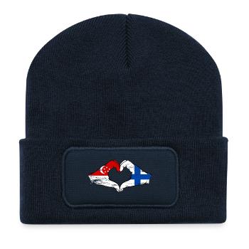 Singapur Finnland Flagge Hände Herzform used - Recycelte Patch Beanie - French Navy - Vorne