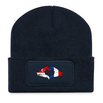 Singapore France Flag Hands Heart Shape Used - Recycled Patch Beanie - french navy - Front