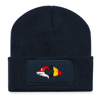 Singapur Belgien Flagge Hände Herzform used - Recycelte Patch Beanie - French Navy - Vorne