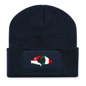 Singapour Italie Drapeau Mains Coeur Forme - Beanie recyclé à patch - bleu marine - Devant