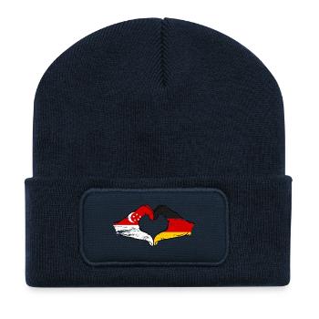 Singapore Germany Flag Hands Heart Shape Used - Recycled Patch Beanie - french navy - Front