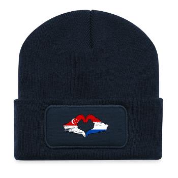 Singapour Hollande drapeau mains forme coeur utilisé - Beanie recyclé à patch - bleu marine - Devant