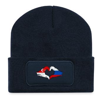Singapur Russland Flagge Hände Herzform used - Recycelte Patch Beanie - French Navy - Vorne