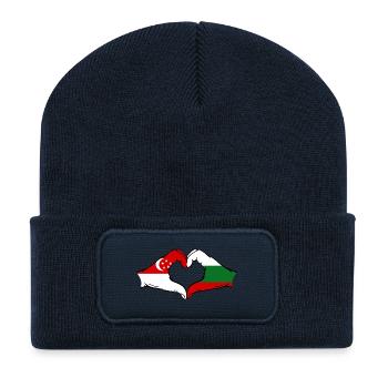 Singapur Bulgarien Flagge Hände Herzform - Recycelte Patch Beanie - French Navy - Vorne