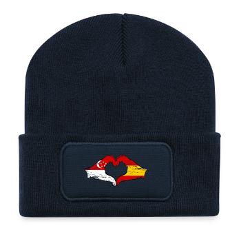 Singapore Spain flag hands heart shape used - Recycled Patch Beanie - french navy - Front